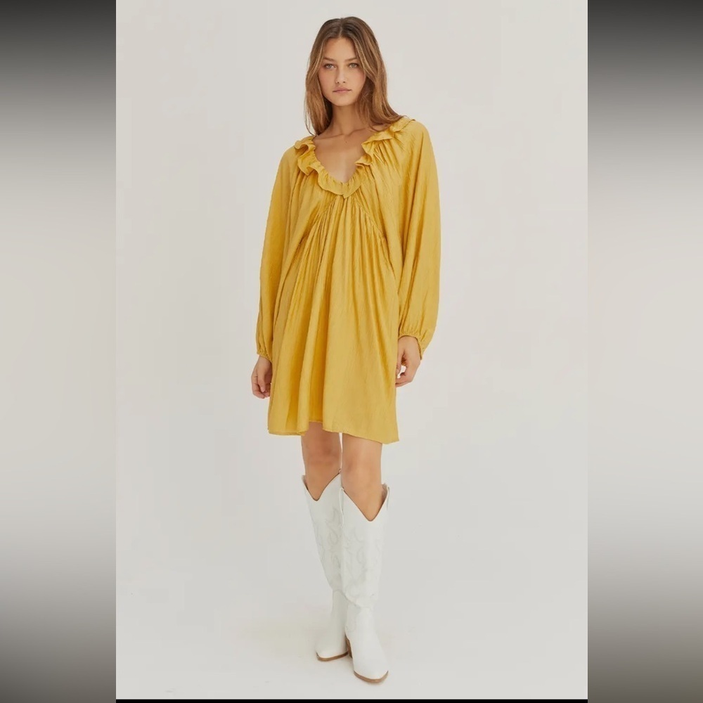 142 - Yellow Ruffled Dolman Sleeve Women's Mini Dress